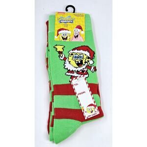 SpongeBob SquarePants Santa Hat Ho Ho Ho Christmas Socks Size 10-13 Nickelodeon